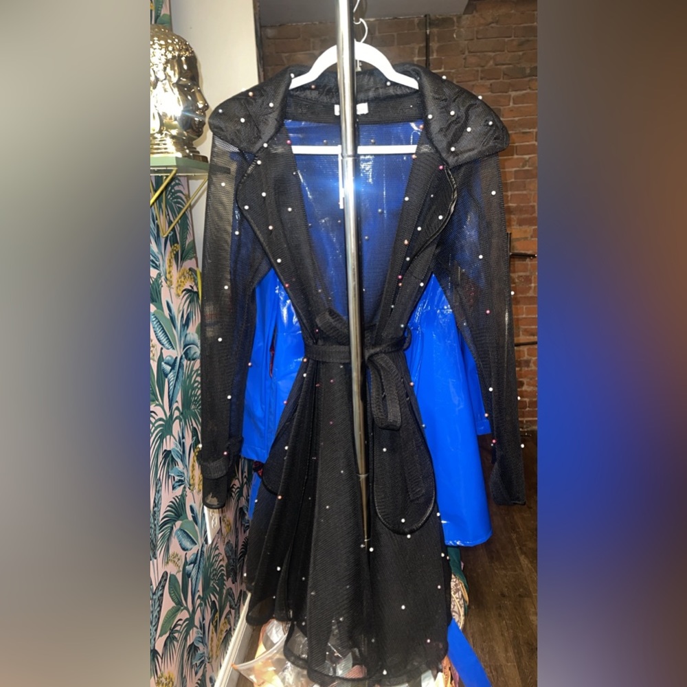 Pearl studded trench coat